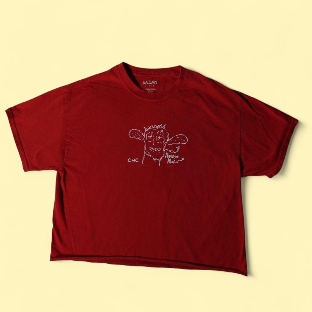 Gildan Graphic Crop Tee Women Large Red Good Always Alone Indie Streetwear